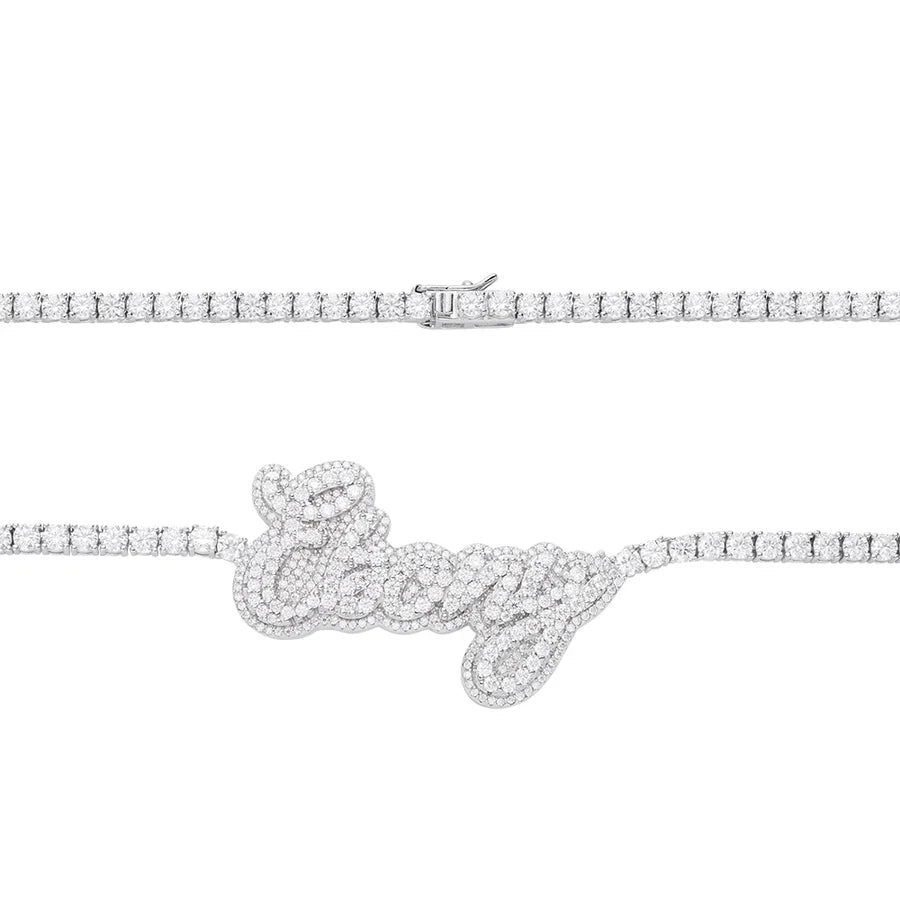 925 Silver Round Moissanite Ebony Word Designer Necklace – 18"