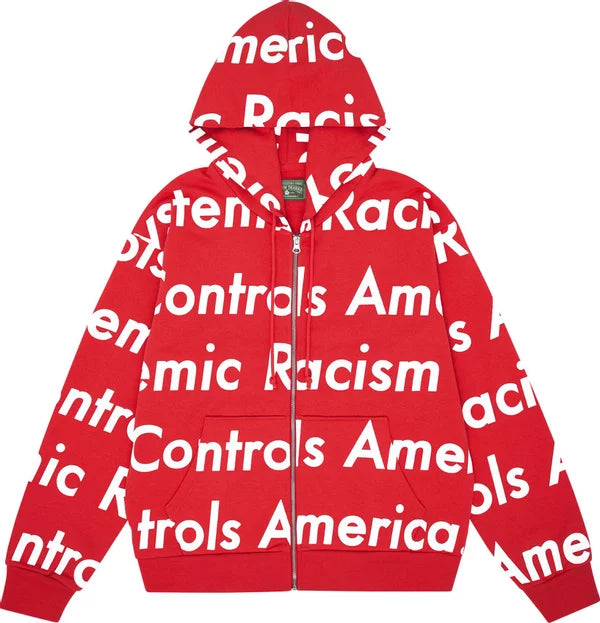 Denim Tears - x Arthur Rafa Systemic Racism Controls America Zip Up Hoodie Red