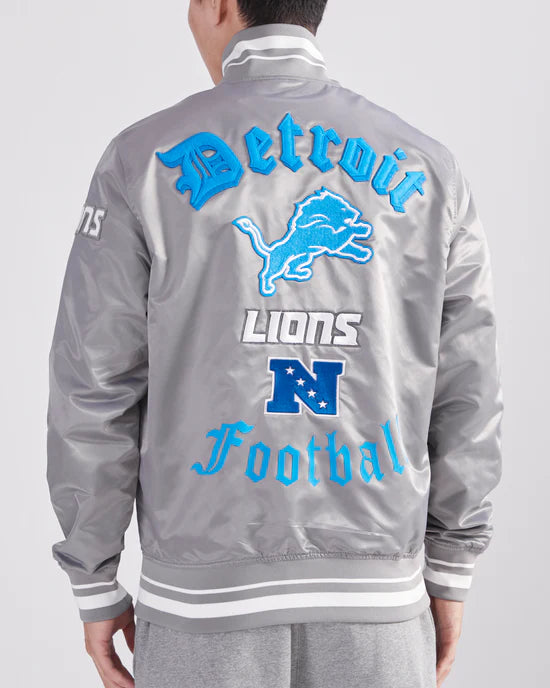 Pro Standard - NFL DETROIT LIONS OLD ENGLISH MEN'S RIB SATIN JACKET - Grey