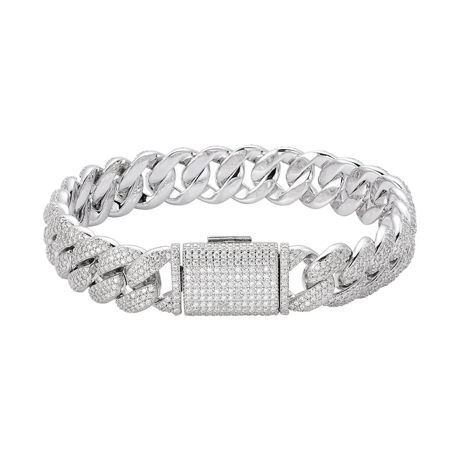 925 Silver Men’s 12mm Moissanite Cuban Link Bracelet – 8"