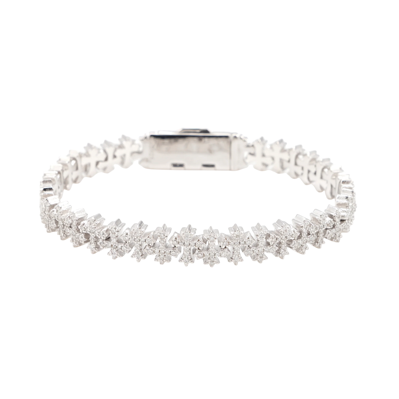 925 Silver Men’s 10mm Moissanite Alternate Cross Bracelet – 8"