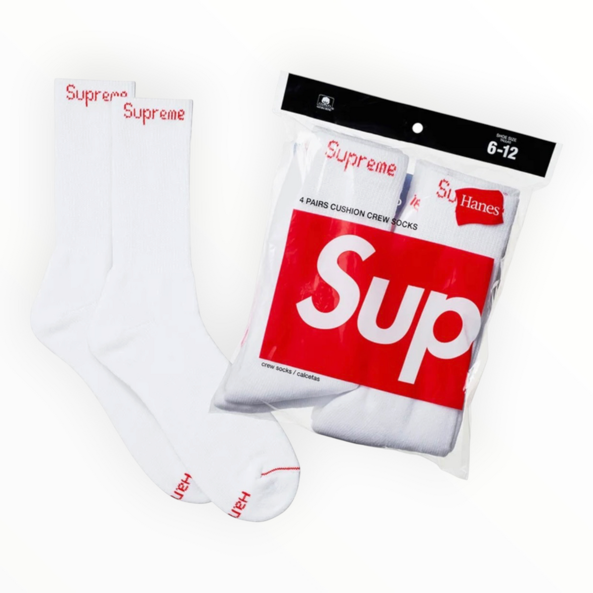 Supreme®/Hanes® Crew
Socks (4 Pack White)