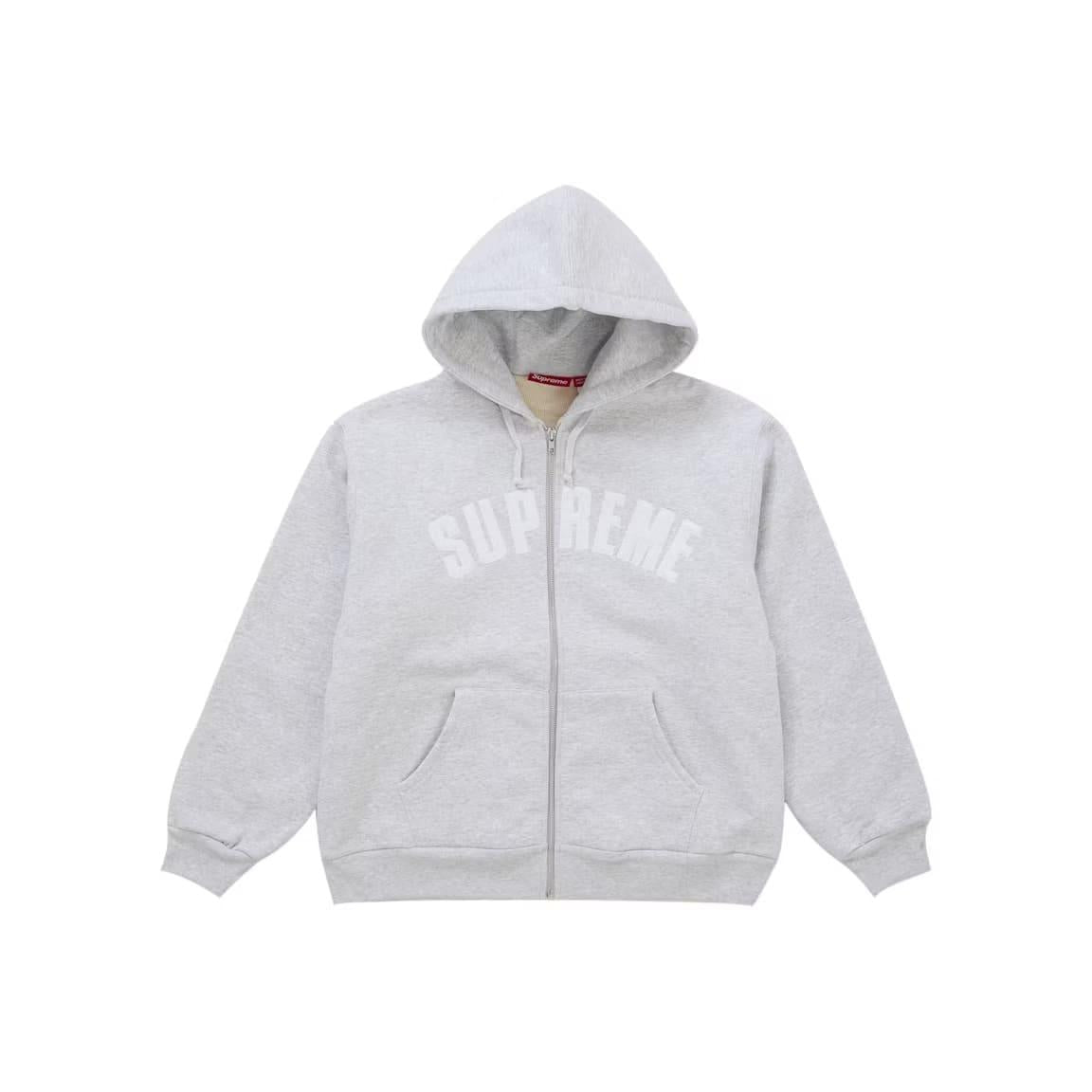 Supreme Arc Thermal Lined Zip Up Hooded Sweatshirt Ash Grey