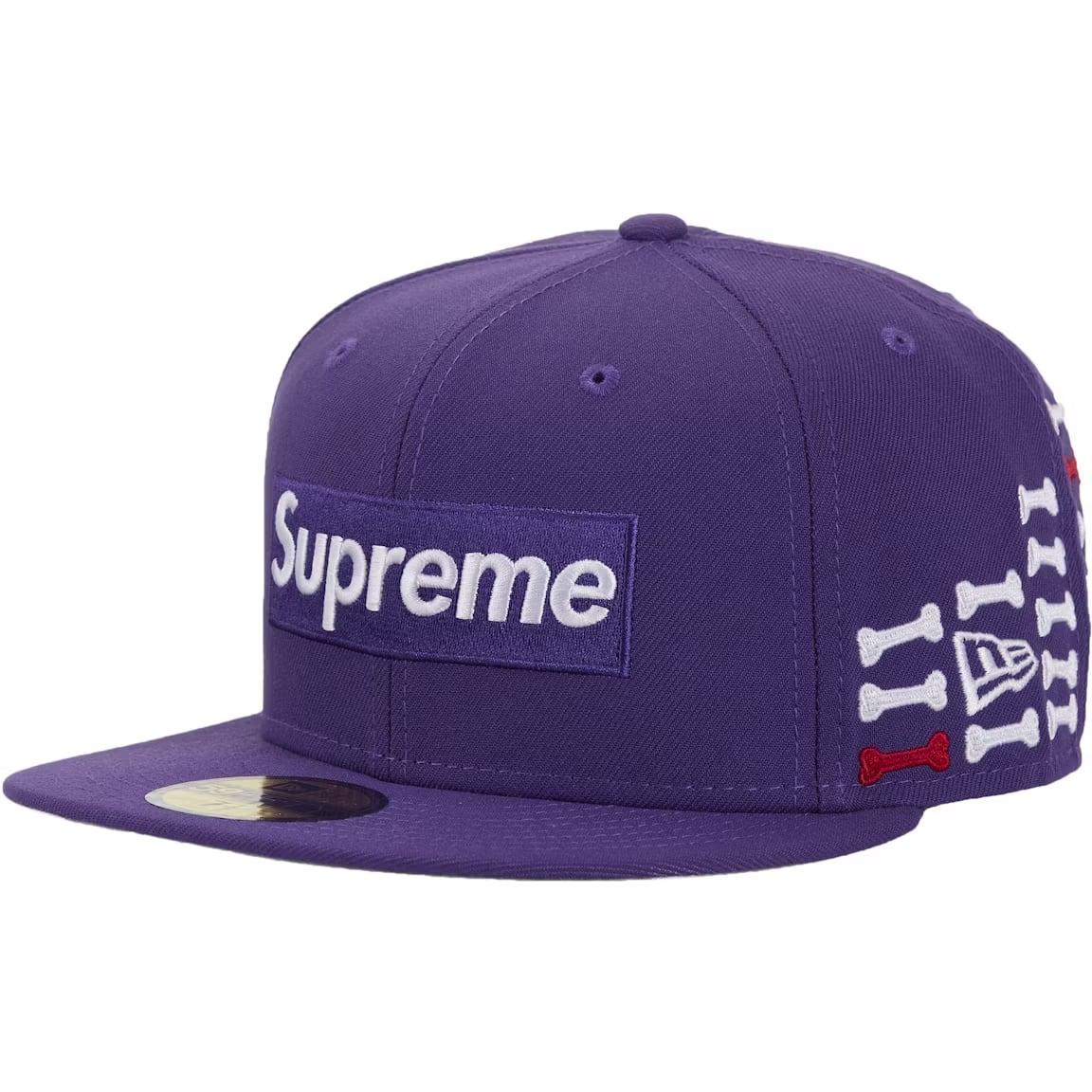 Supreme Bones Box Logo New Era 59Fifty Fitted Hat Purple