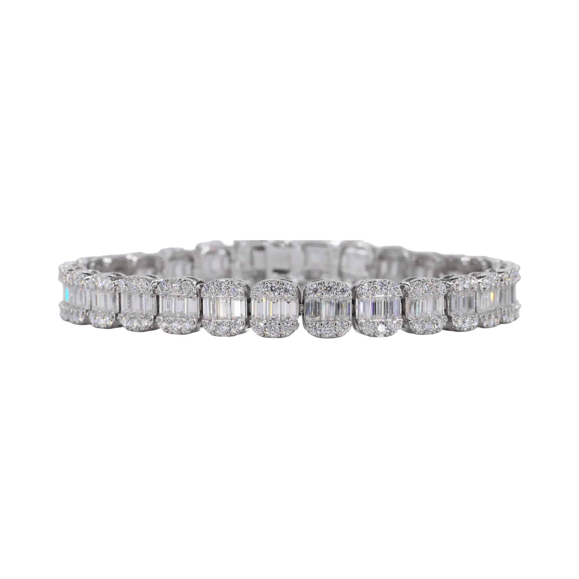925 Silver Moissanite 8mm Baguette Tennis Bracelet – 7"