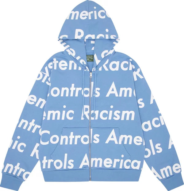 Denim Tears - x Arthur Rafa Systemic Racism Controls America Zip Up Hoodie Blue