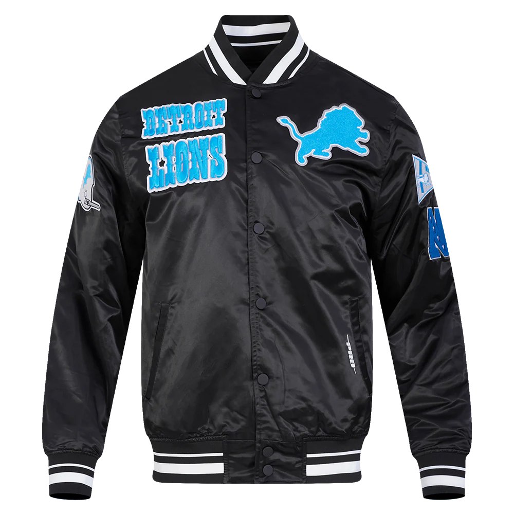 PRO STANDARD NFL DETROIT LIONS RETRO CLASSIC MEN'S RIB SATIN JACKET - BLACK