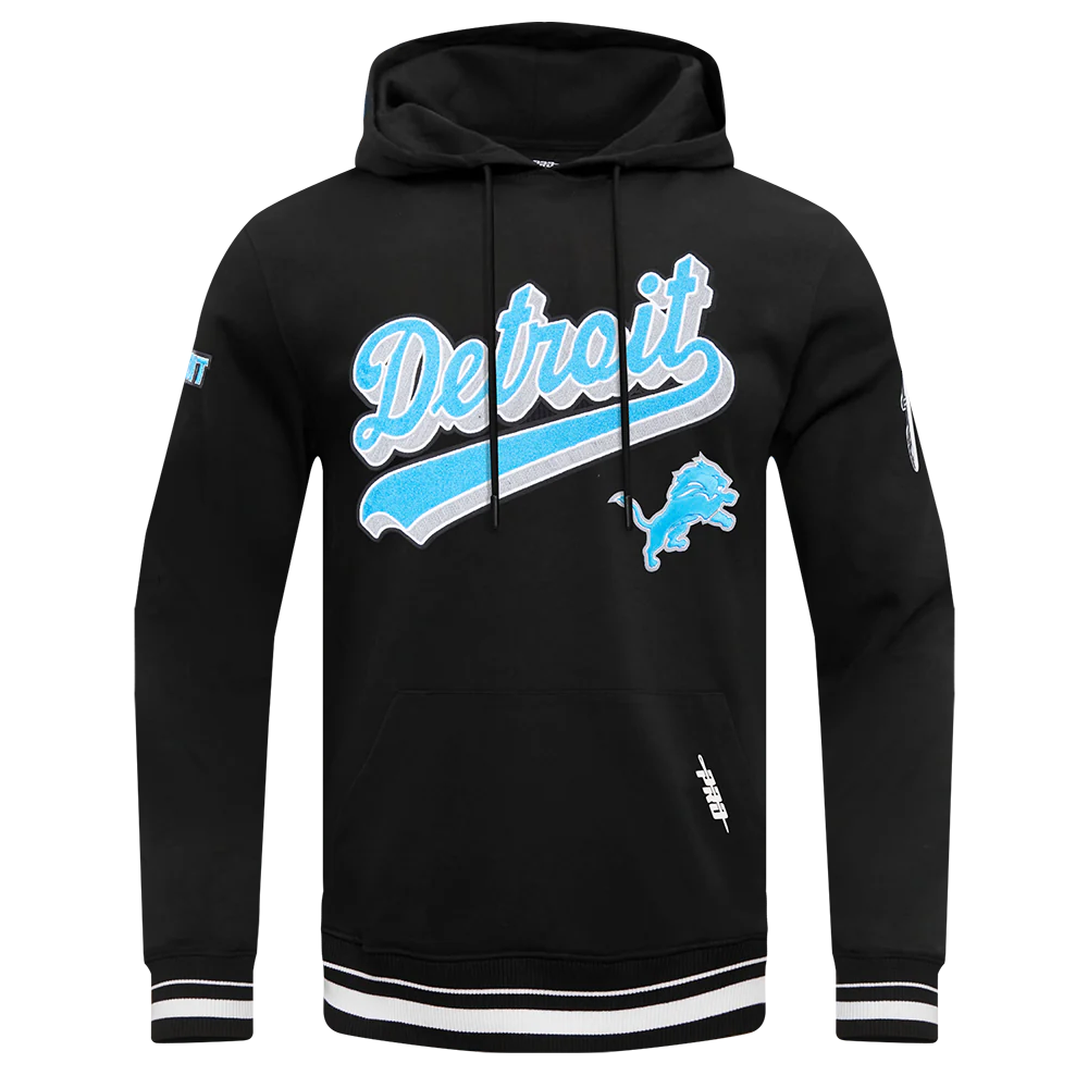 Pro Standard - NFL DETROIT LIONS SCRIPT TAIL MEN'S RIB FLEECE PULLOVER HOODIE - Black