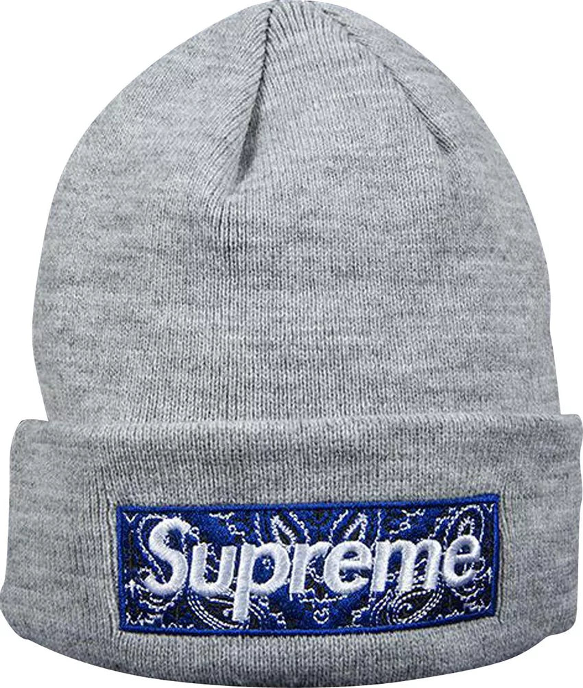 Supreme x New Era Bandana Box Logo Beanie 'Heather Grey'