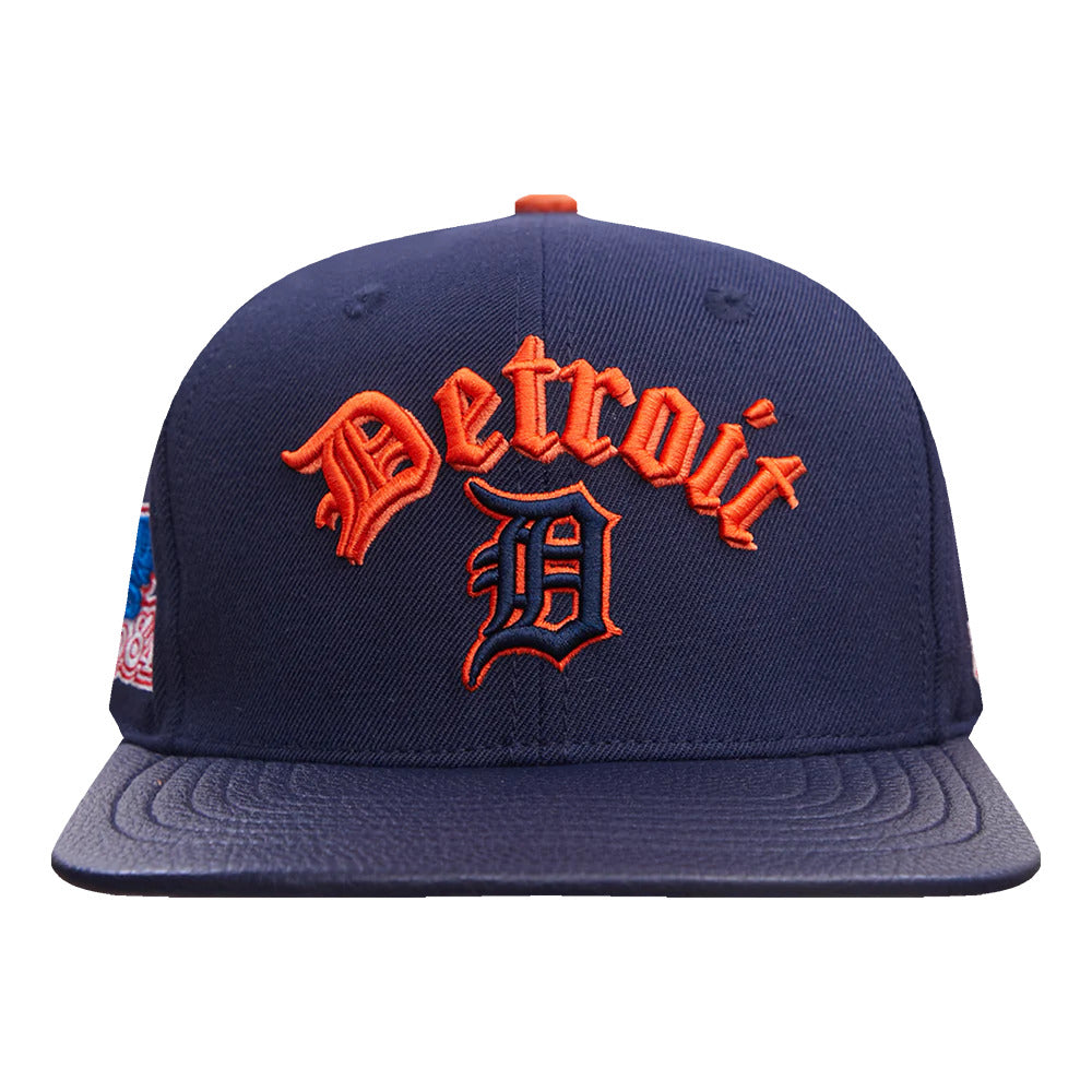 Pro Standard - MLB DETROIT TIGERS OLD ENGLISH UNISEX 6 PANEL LEATHER STRAP BACK - Navy