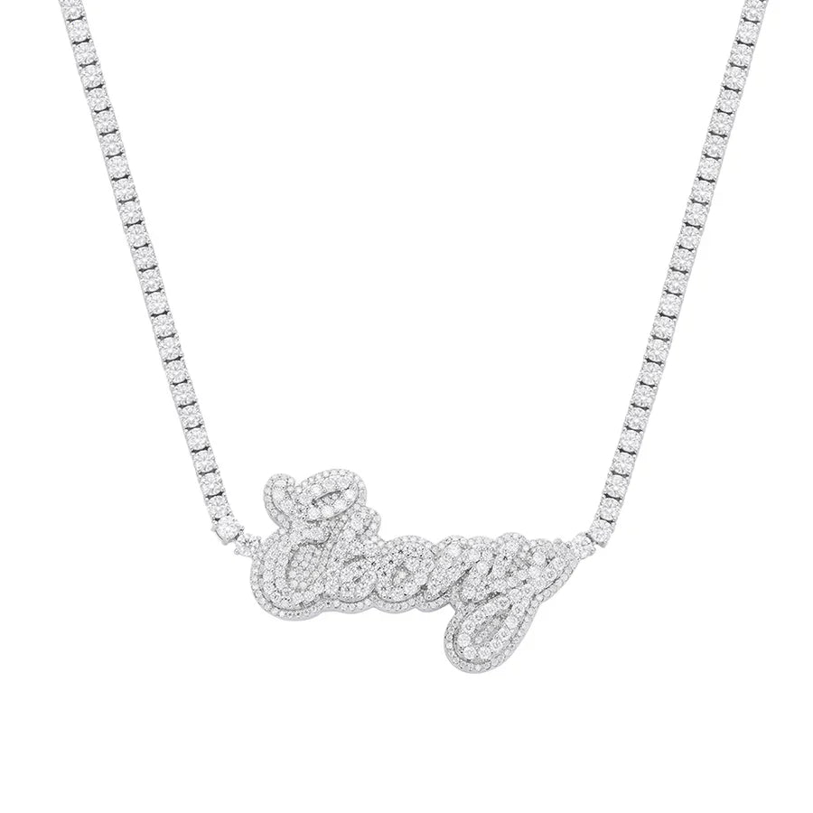 925 Silver Round Moissanite Ebony Word Designer Necklace – 18"