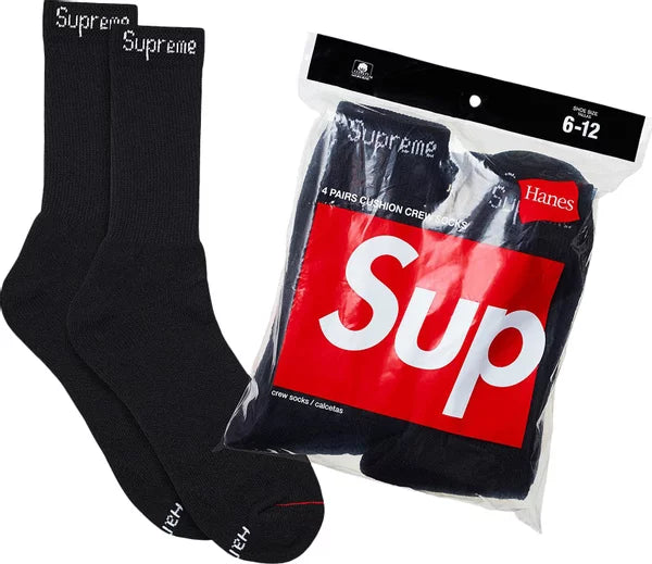 Supreme - x Hanes Crew Socks (4 Pack) 'Black'