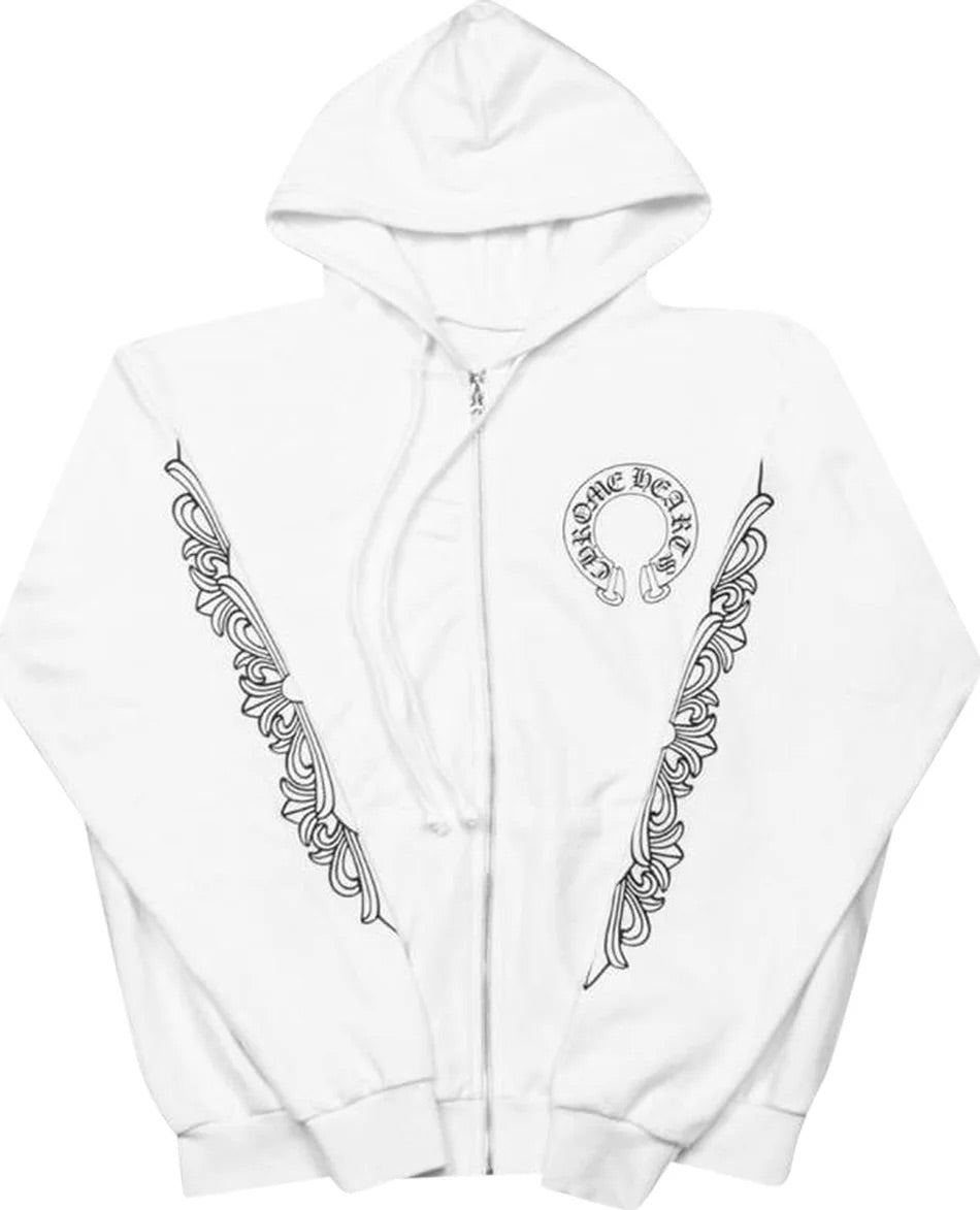 Chrome Hearts Floral Cross Zip Hoodie 'White'