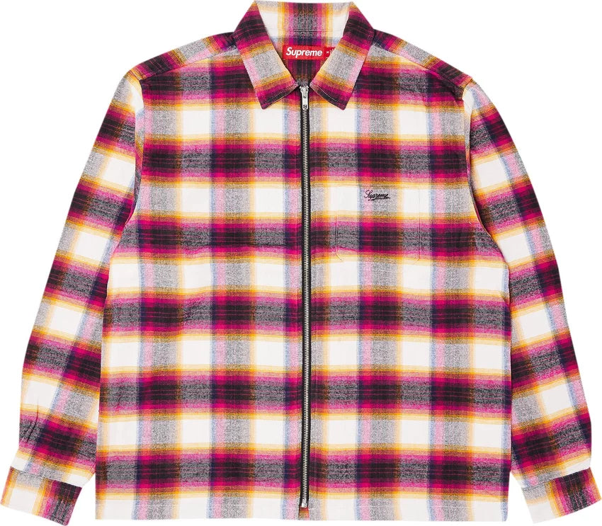 Supreme Shadow Plaid Flannel Zip Up Shirt 'White'