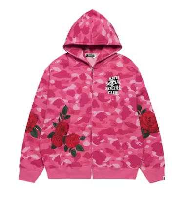 BAPE x Anti Social Social Club Full Zip Hoodie - Pink