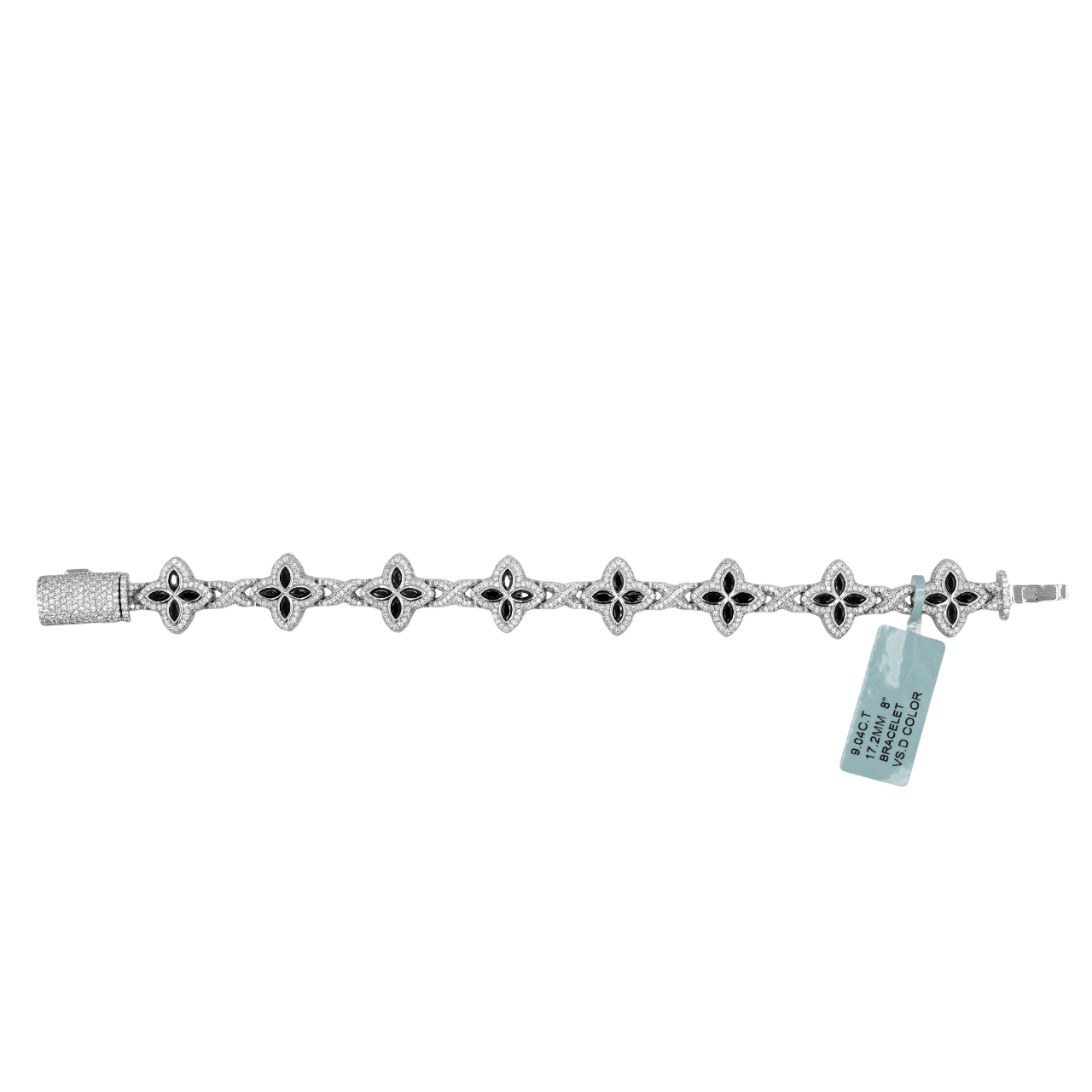 925 Silver Men’s 17.2mm Moissanite Flower Bracelet – 8"