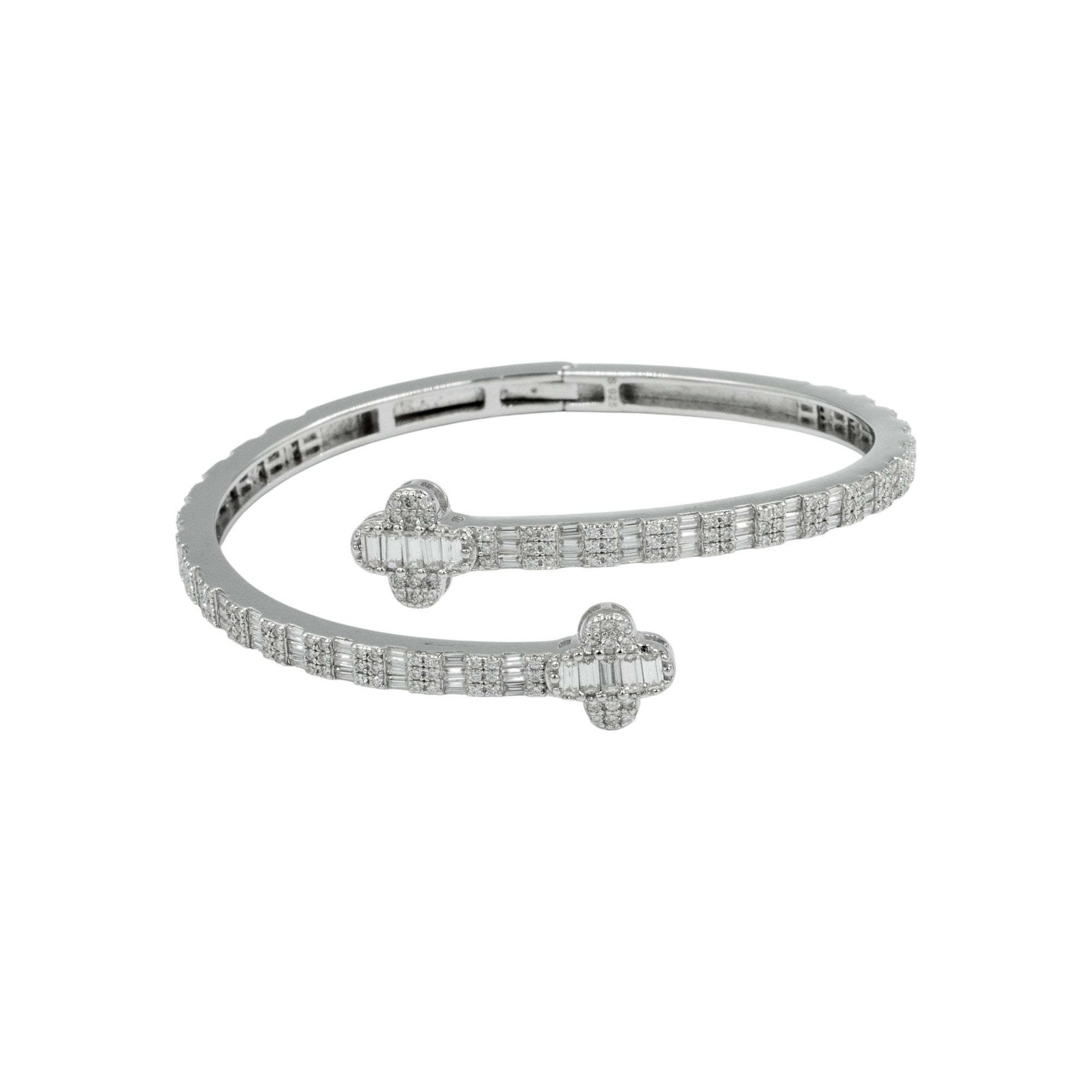 925 Silver Men’s 8mm Moissanite Baguette Flower Bangle – 7"