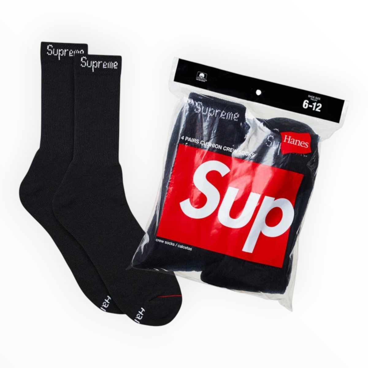 Supreme®/Hanes® Crew
Socks (4 Pack Black)