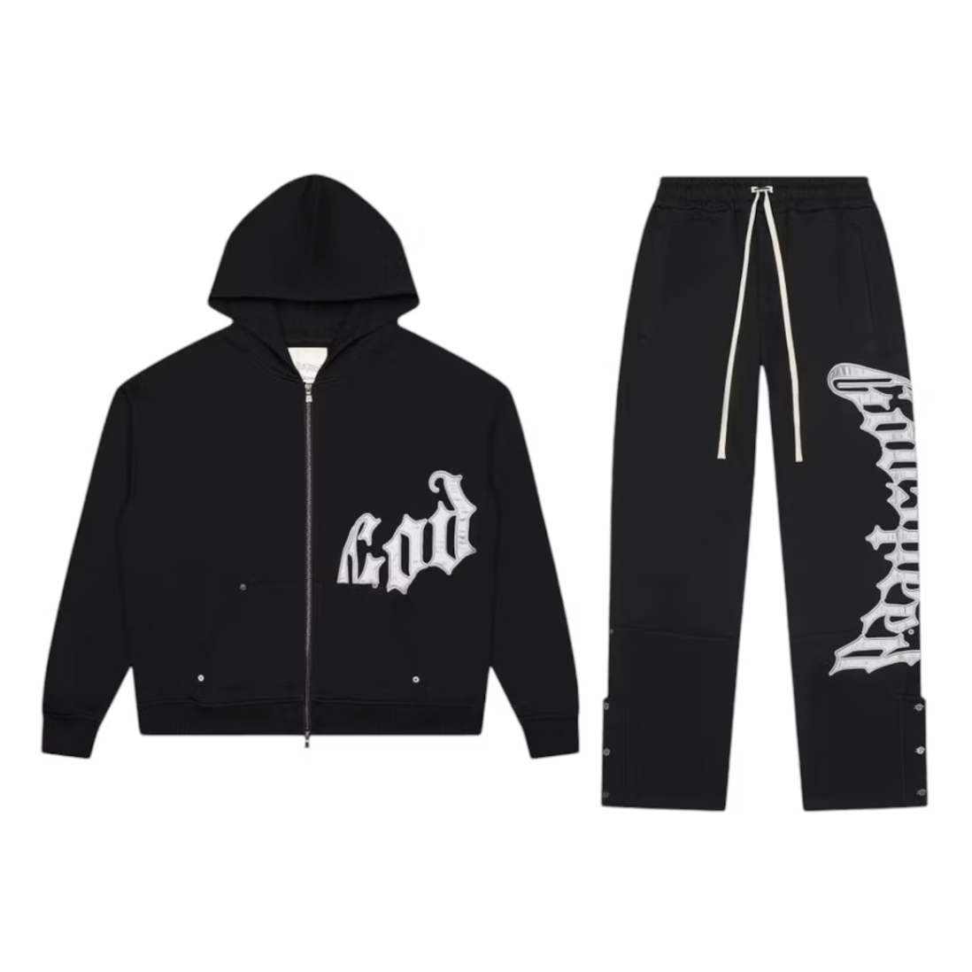 GODSPEED OG Logo Sweatsuit V2 (Black/Silver Satin)