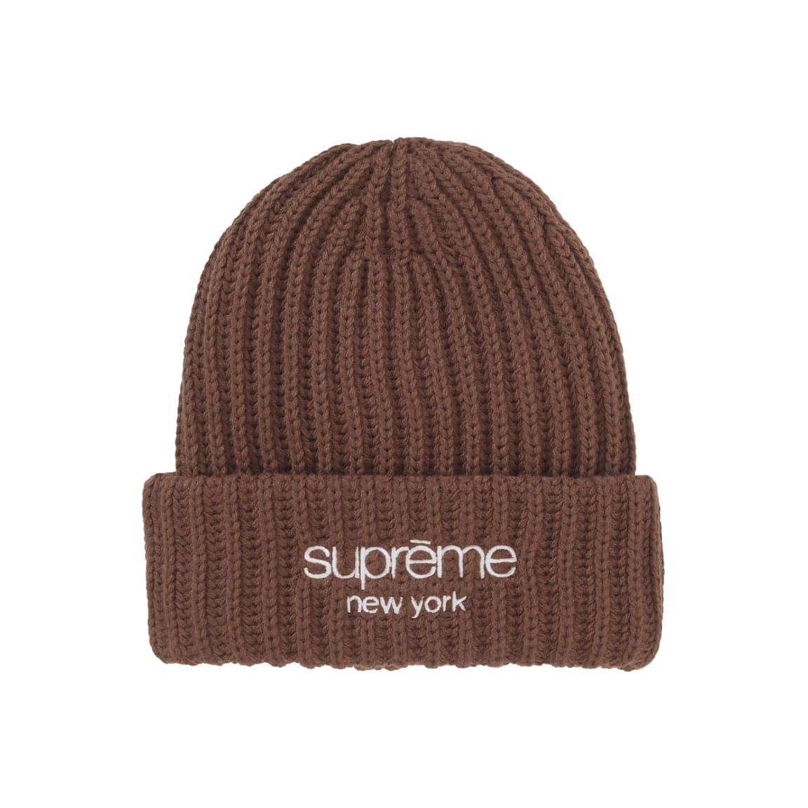 Supreme Chunky Rib Classic Logo Beanie Brown