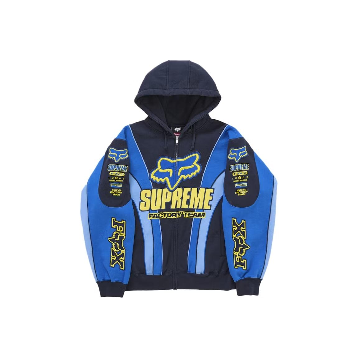 Supreme Fox Racing Zip Up Hooded Sweatshirt Blue