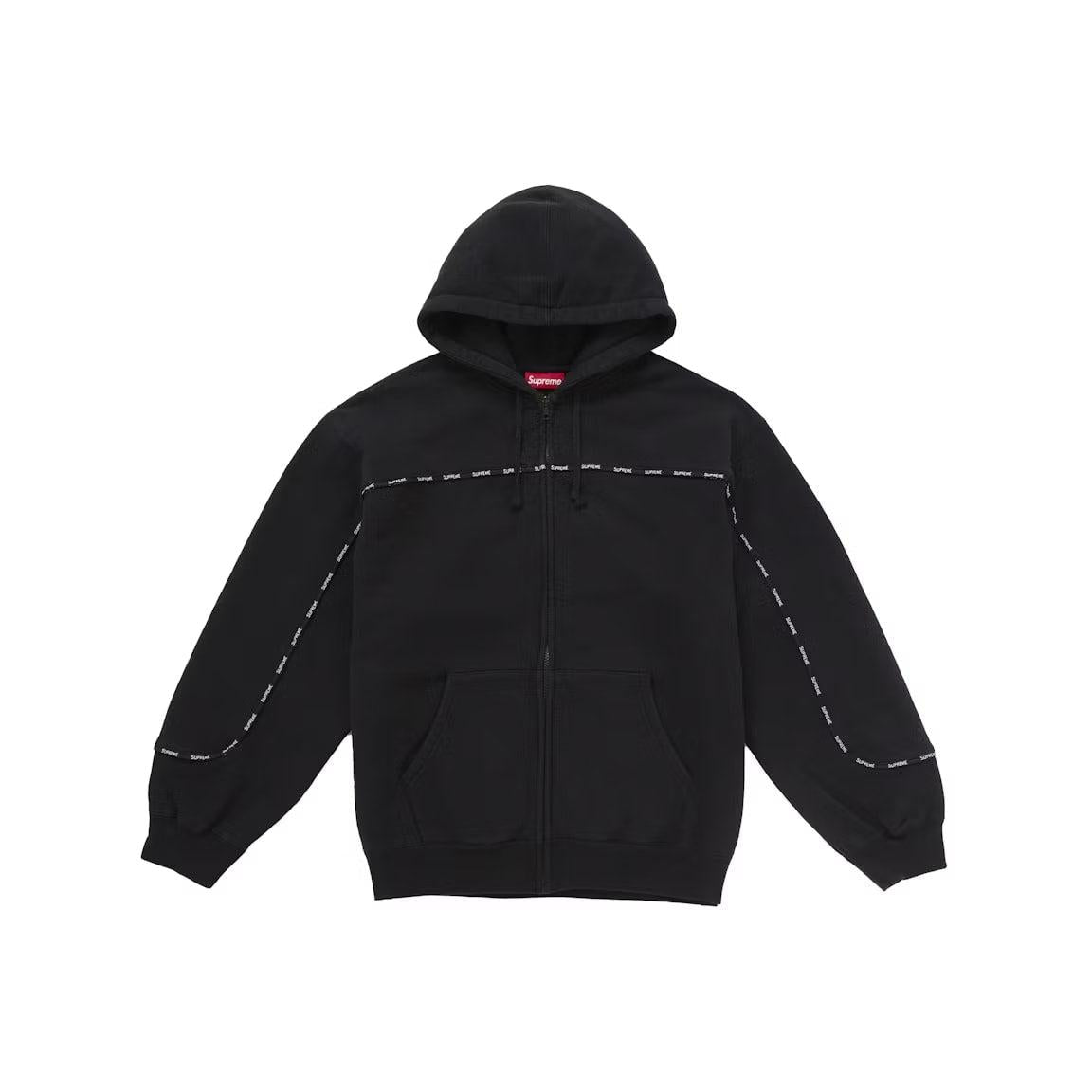 Supreme Piping Zip Up Hooded Sweatshirt Black