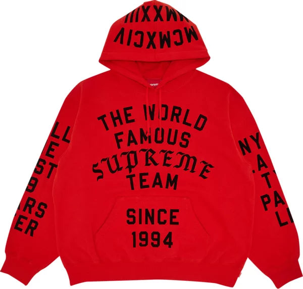 Supreme - Team Flocked Hooded Sweatshirt 'Bright Red'