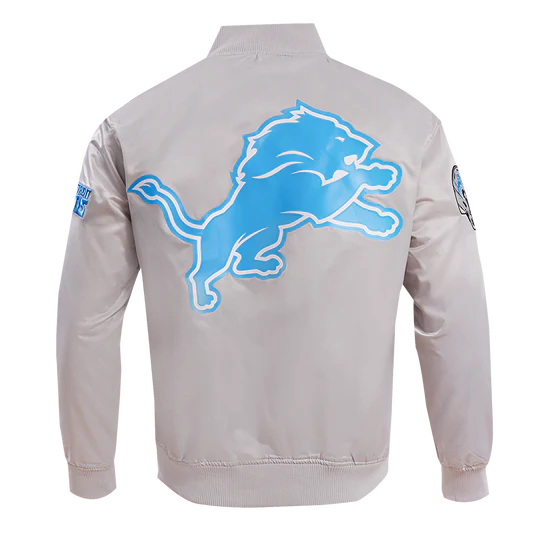 PRO STANDARD NFL DETROIT LIONS BIG LOGO MEN'S SATIN JACKET - GREY