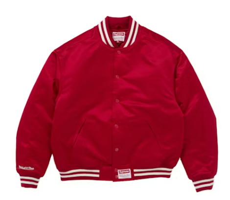 Supreme Mitchell & Ness Satin Varsity Jacket (FW24) - Red