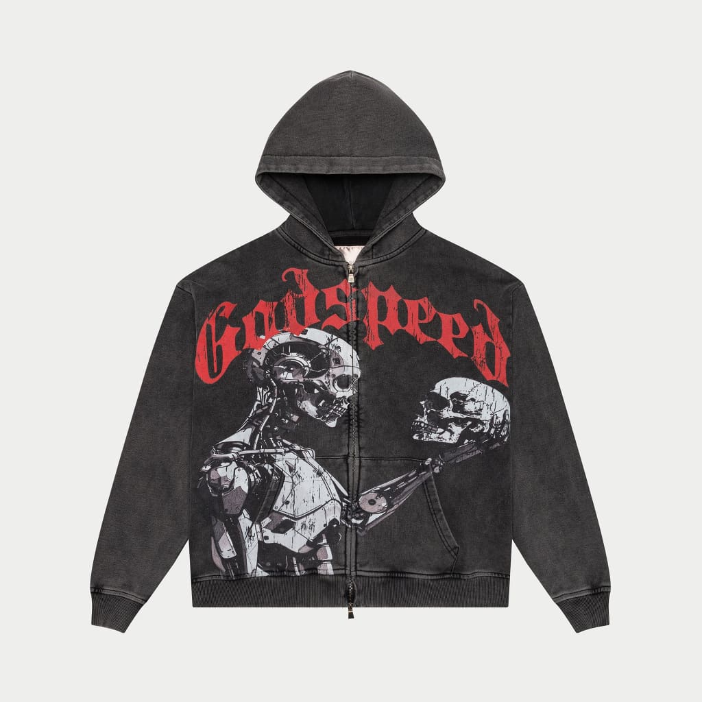 Godspeed - Mankind vs Ai Zip Up Hoodie (Grey Wash)