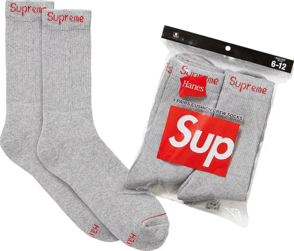 Supreme - x Hanes Crew Socks (4 Pack) 'Heather Grey'