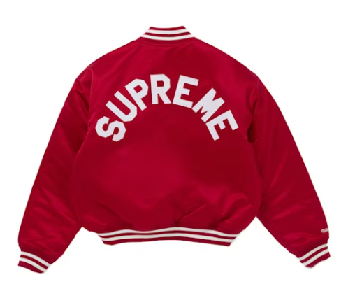 Supreme Mitchell & Ness Satin Varsity Jacket (FW24) - Red