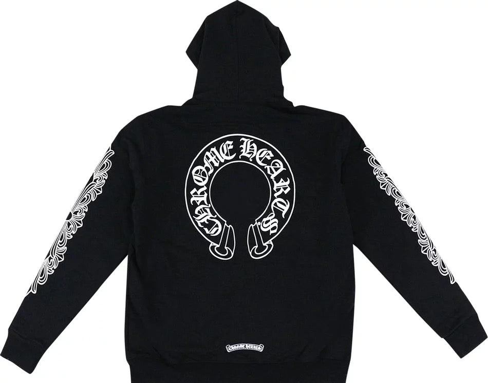 Chrome Hearts - Horseshoe Floral Cross-Sleeve Zip Up Hoodie 'Black/White'