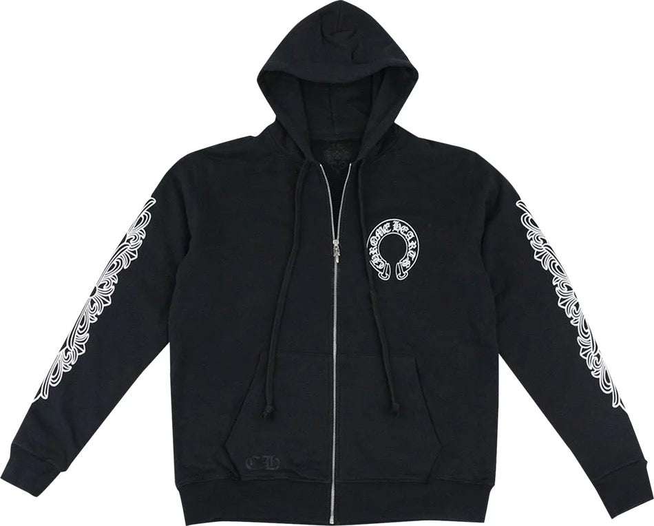 Chrome Hearts - Horseshoe Floral Cross-Sleeve Zip Up Hoodie 'Black/White'