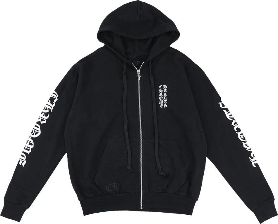 Chrome Hearts - Letters Sleeve Fleece Zip Up Hoodie 'Black/White'