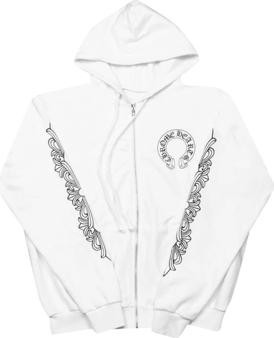 Chrome Hearts - Floral Cross Zip Hoodie 'White'